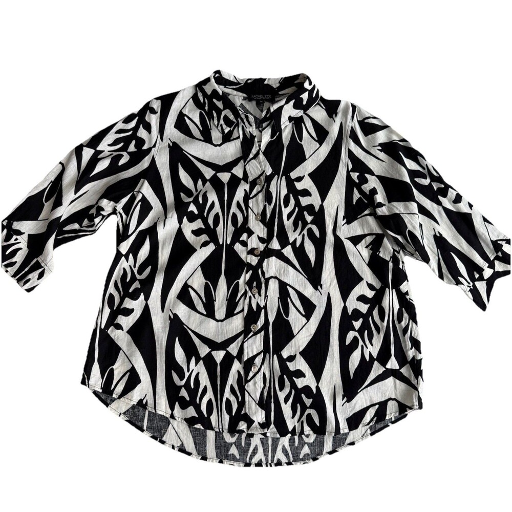 Rachel Zoe Linen Blend Button Front Blouse Women's 1X coastal resort wear